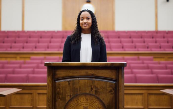 Student in Courtroom at Podium