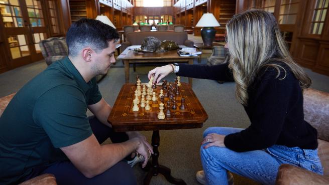 chess game in reading room
